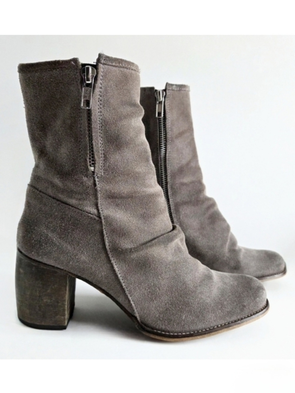 Jeffrey Campbell Slouch Suede Boots With Zippers, Gray, Size 8.5